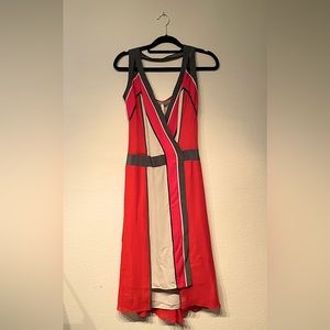 Bcbg xxs silk dress red orange dropwaist